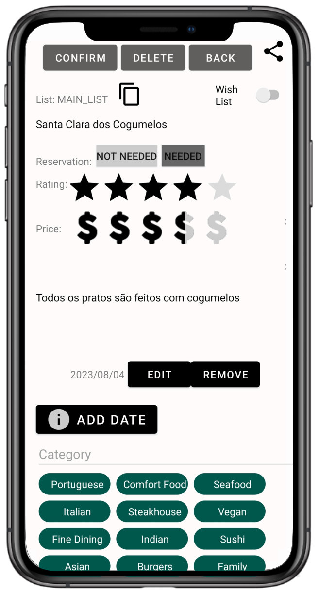 Classify your favorite restaurants