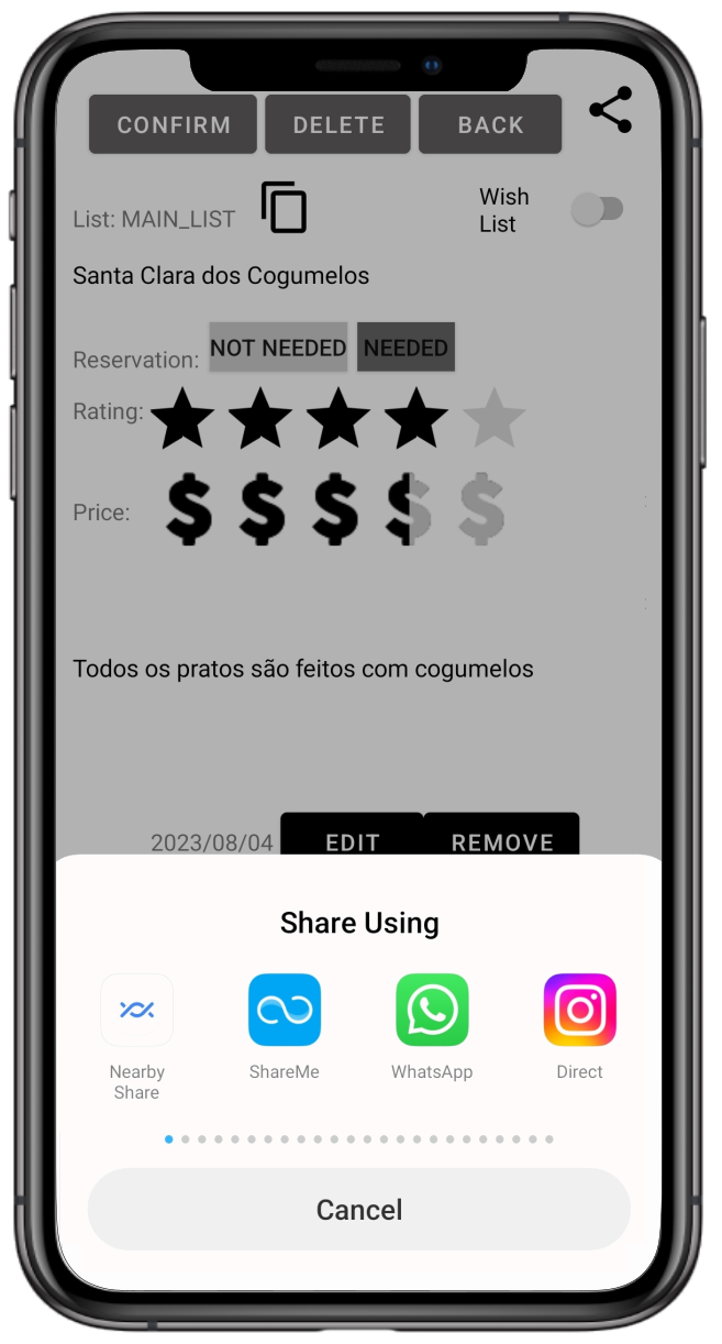 Share restaurants with friends and family